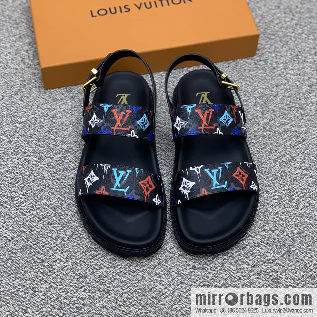 LV/Louis Vuitton features classic PVC men's sandals with black outsoles