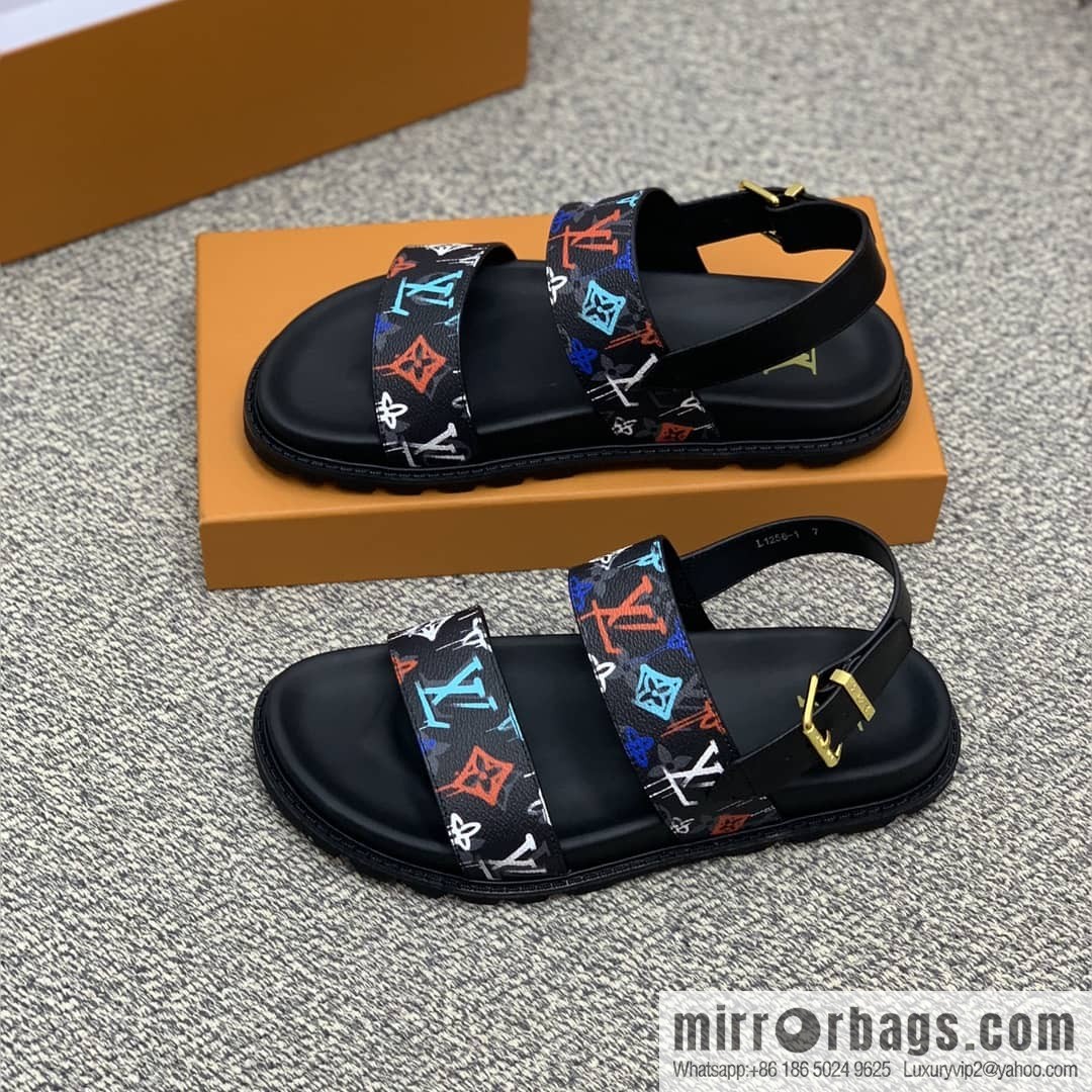 LV/Louis Vuitton features classic PVC men's sandals with black outsoles