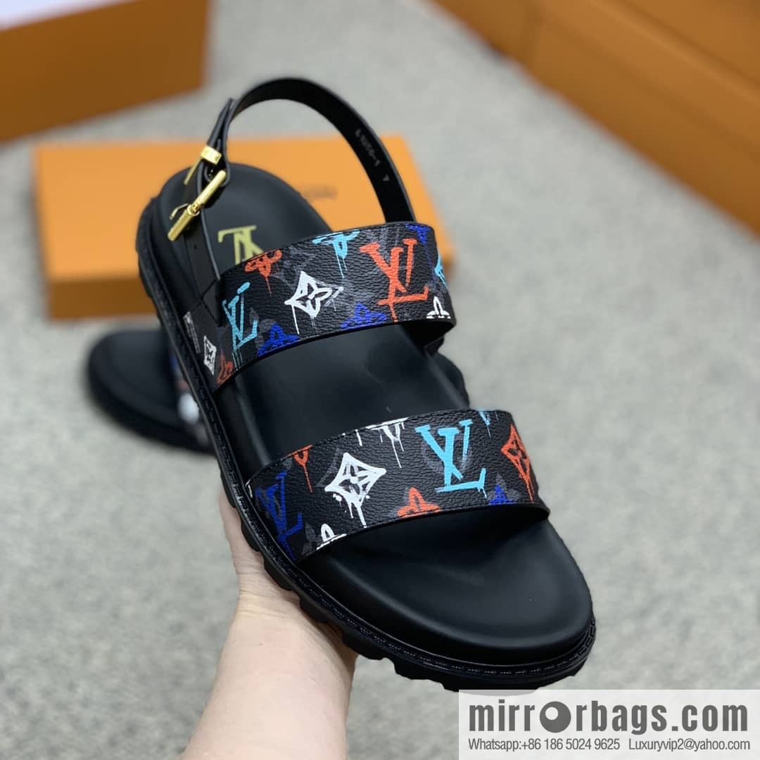 LV/Louis Vuitton features classic PVC men's sandals with black outsoles