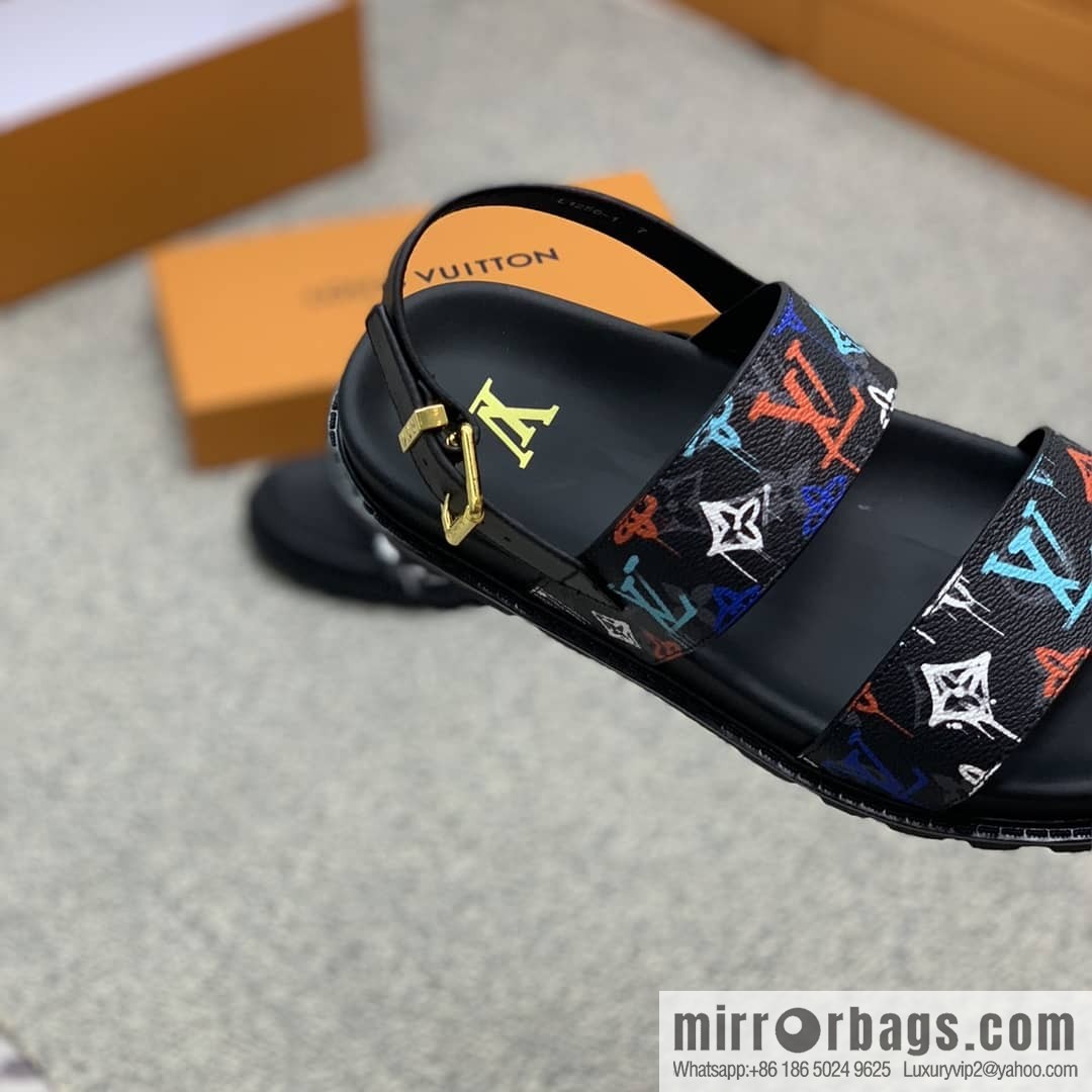 LV/Louis Vuitton features classic PVC men's sandals with black outsoles