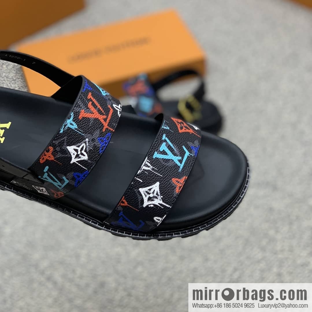 LV/Louis Vuitton features classic PVC men's sandals with black outsoles