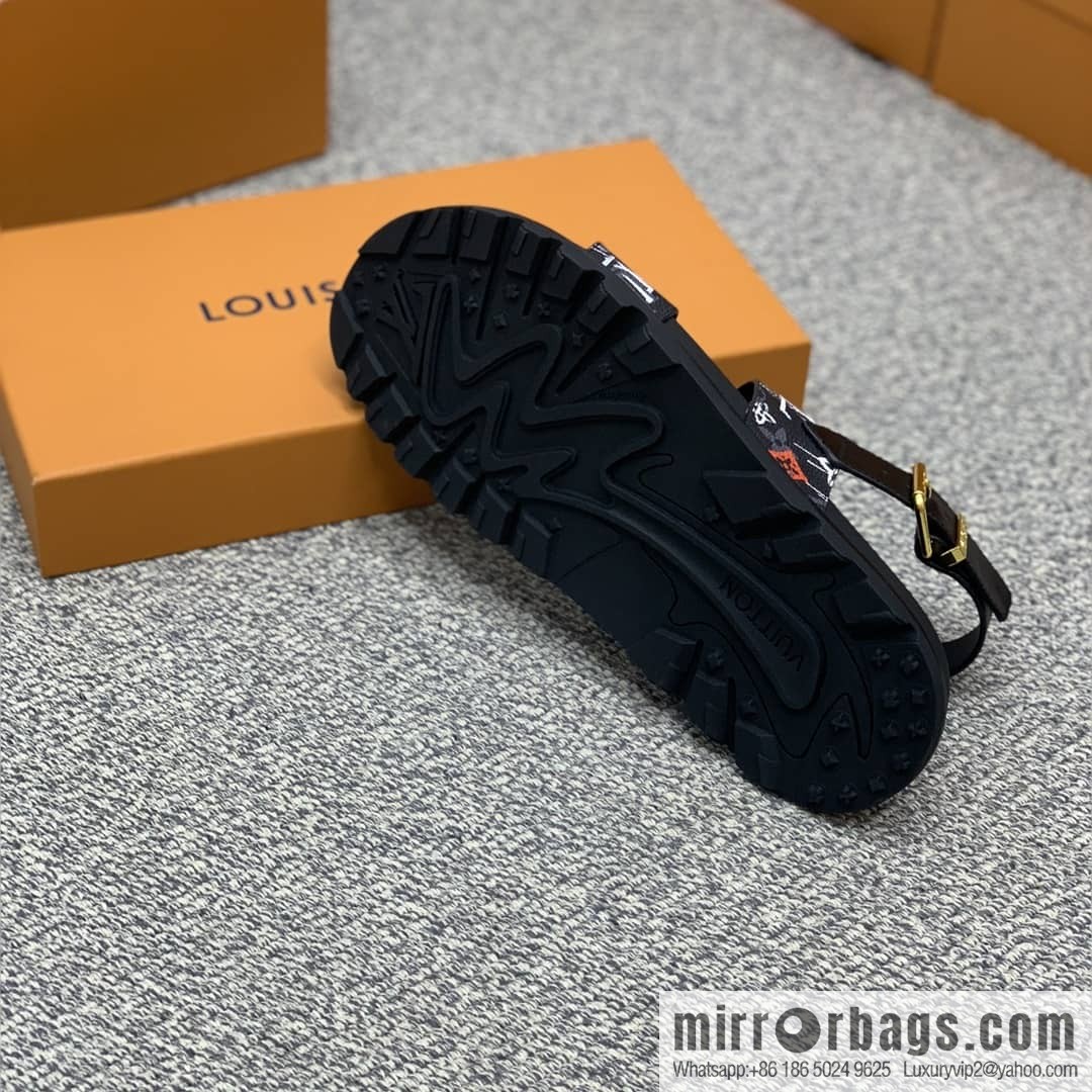 LV/Louis Vuitton features classic PVC men's sandals with black outsoles