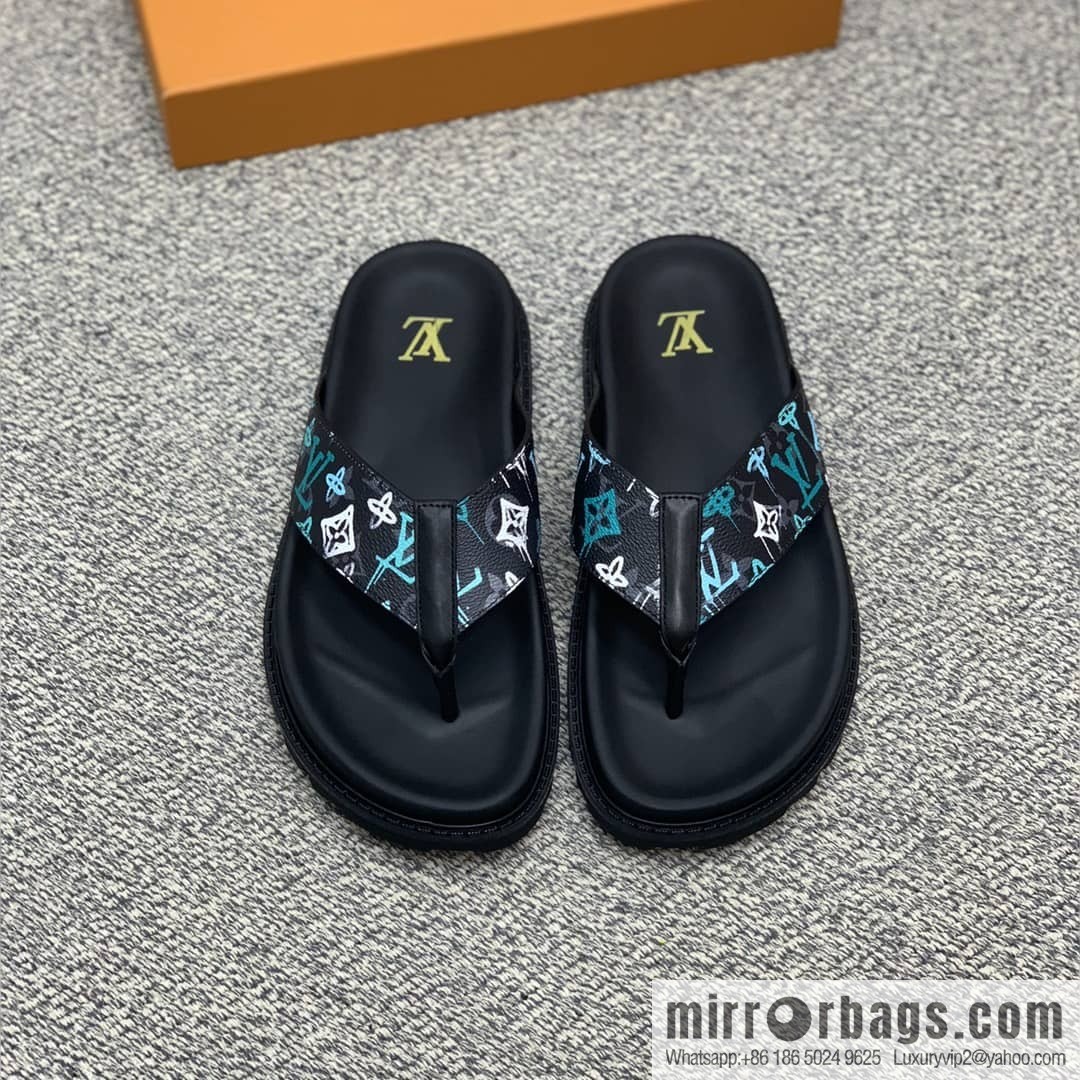 LV/Louis Vuitton features classic PVC men's sandals with black outsoles
