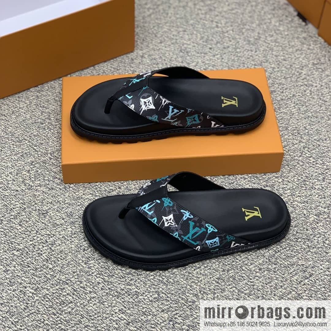 LV/Louis Vuitton features classic PVC men's sandals with black outsoles