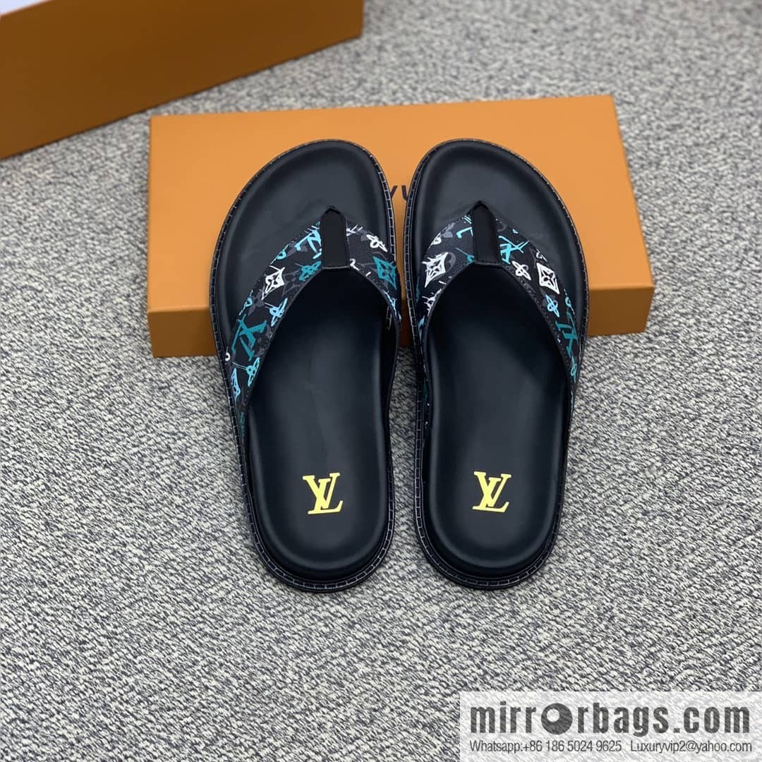 LV/Louis Vuitton features classic PVC men's sandals with black outsoles