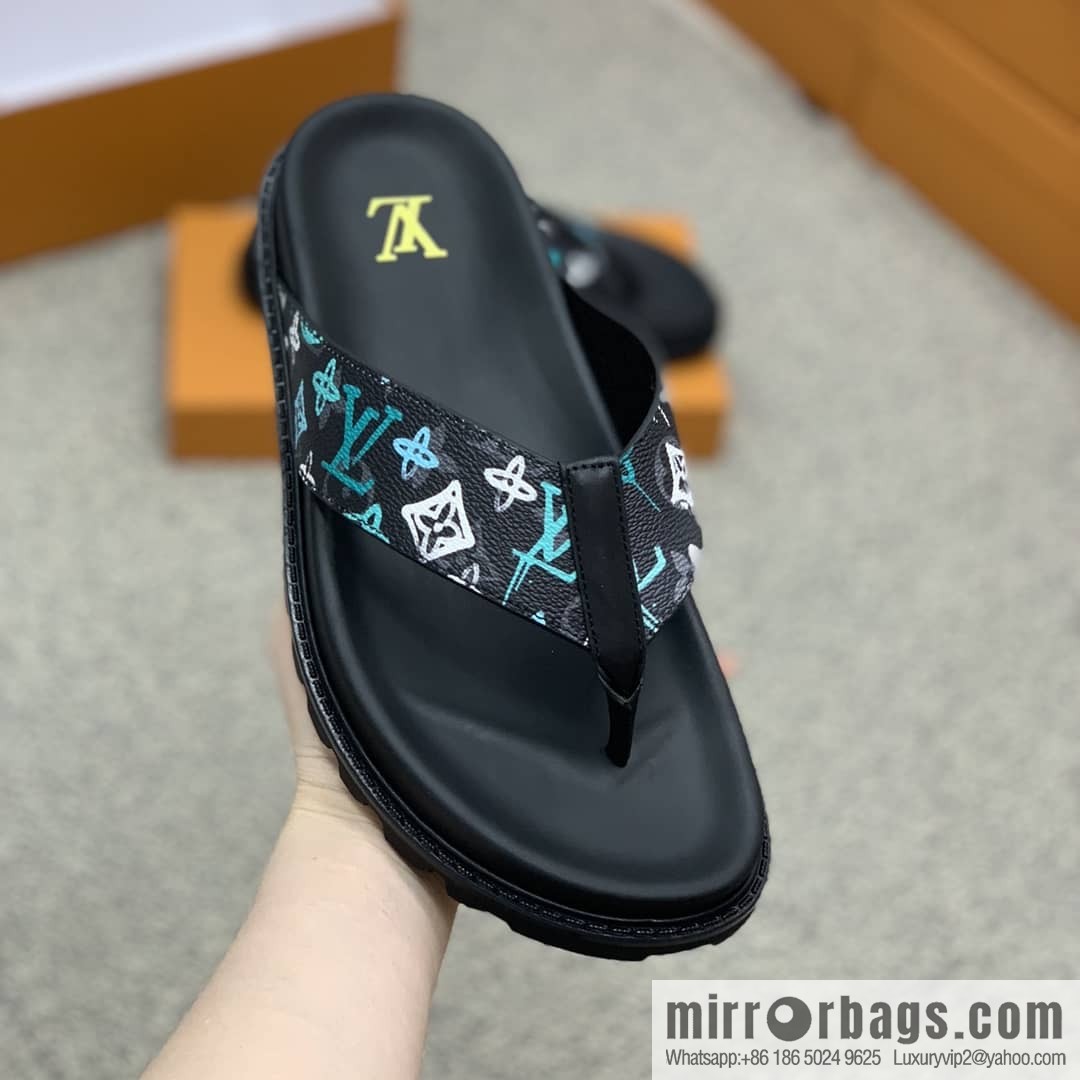 LV/Louis Vuitton features classic PVC men's sandals with black outsoles