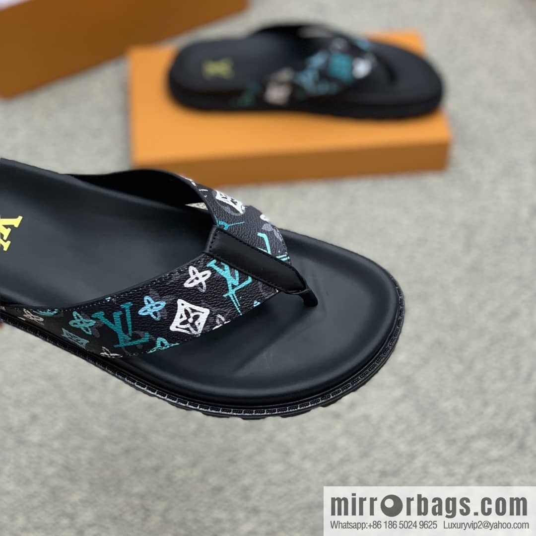 LV/Louis Vuitton features classic PVC men's sandals with black outsoles