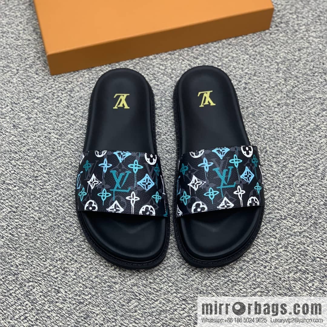 LV/Louis Vuitton features classic PVC men's sandals with black outsoles