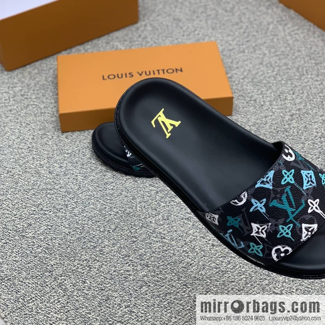 LV/Louis Vuitton features classic PVC men's sandals with black outsoles