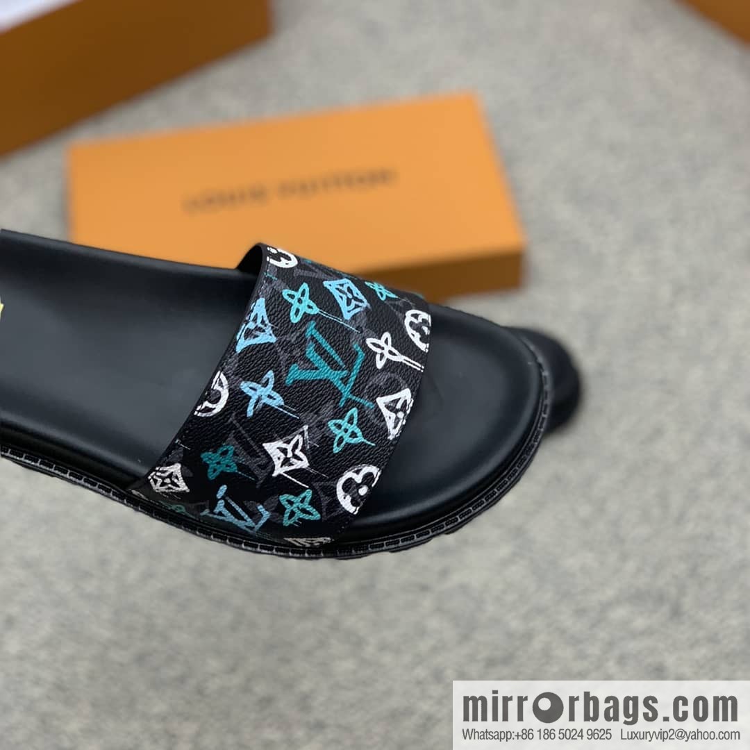 LV/Louis Vuitton features classic PVC men's sandals with black outsoles