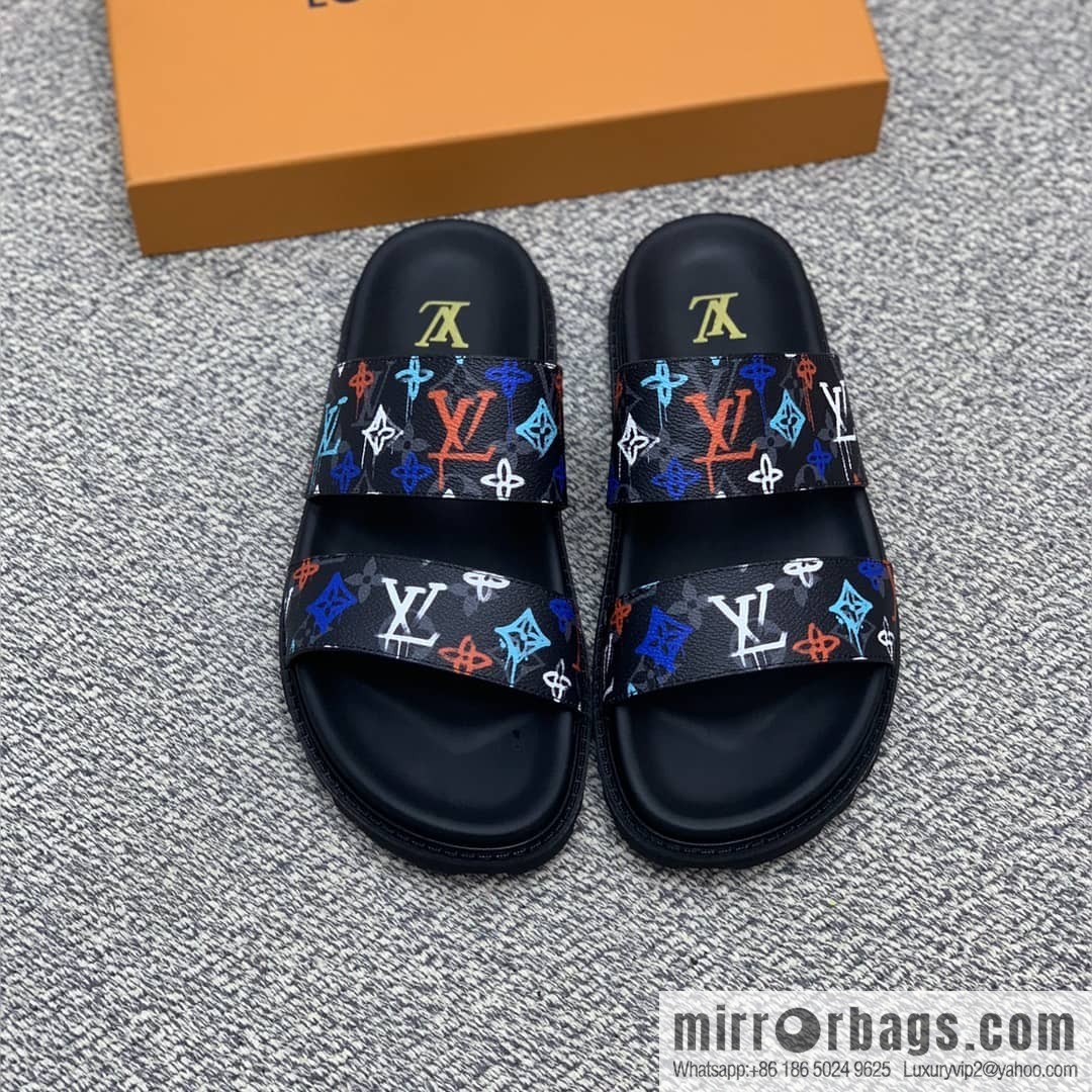 LV/Louis Vuitton features classic PVC men's sandals with black outsoles