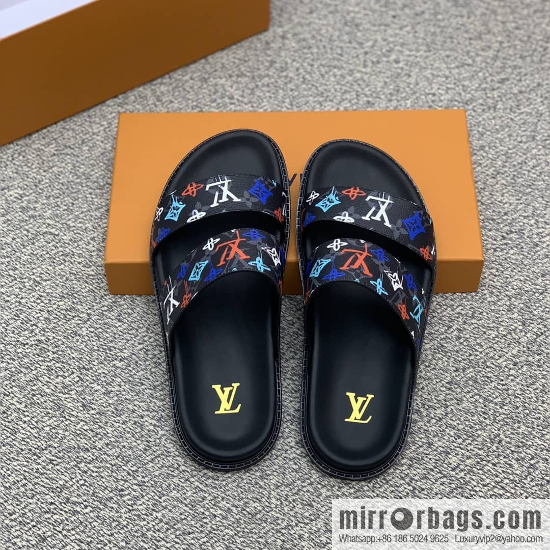LV/Louis Vuitton features classic PVC men's sandals with black outsoles