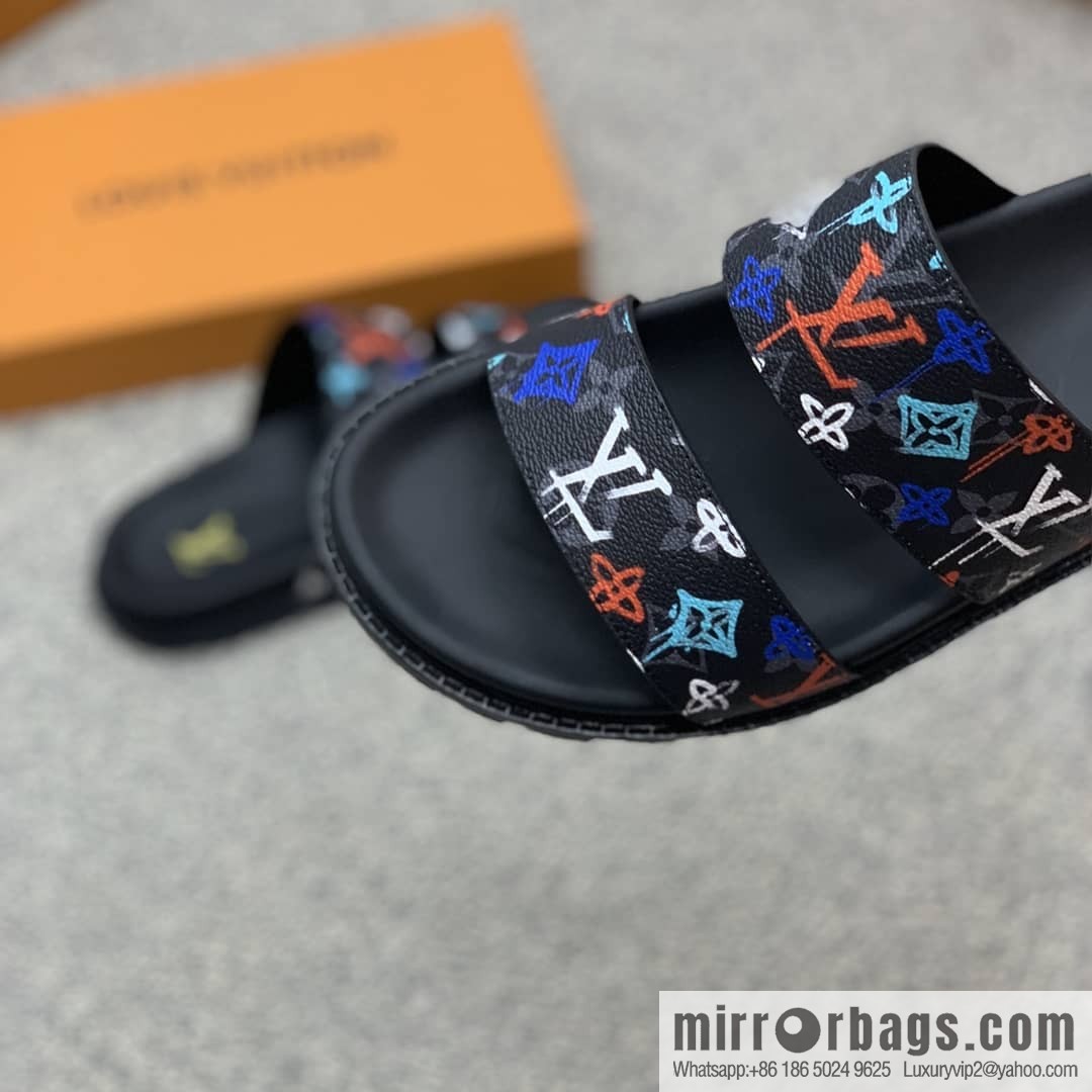 LV/Louis Vuitton features classic PVC men's sandals with black outsoles