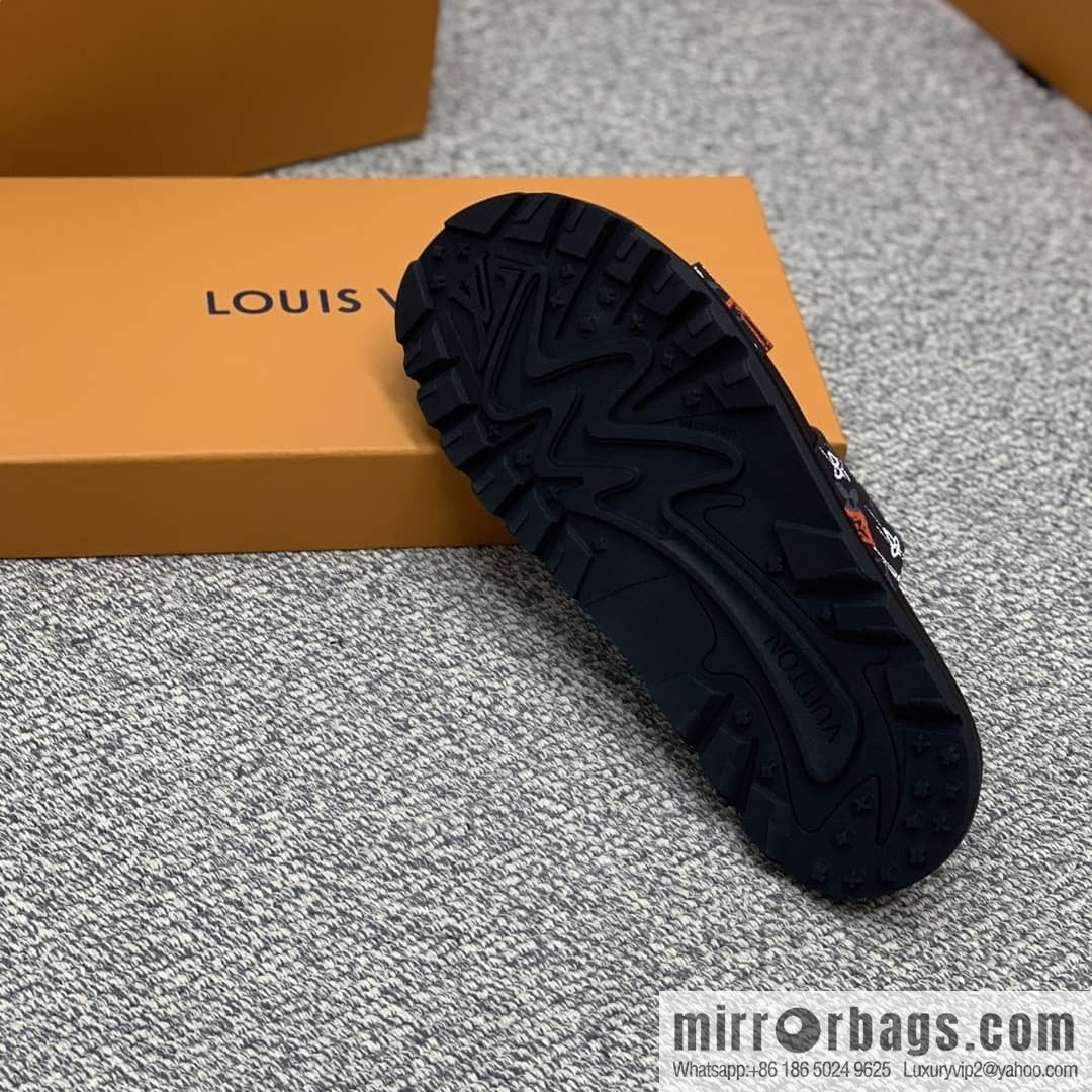 LV/Louis Vuitton features classic PVC men's sandals with black outsoles