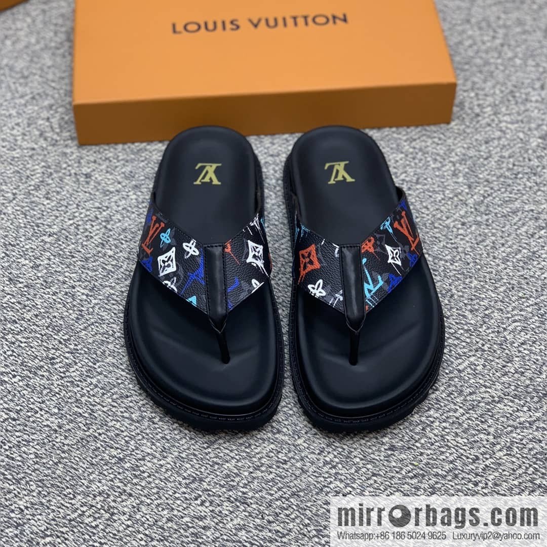 LV/Louis Vuitton features classic PVC men's sandals with black outsoles