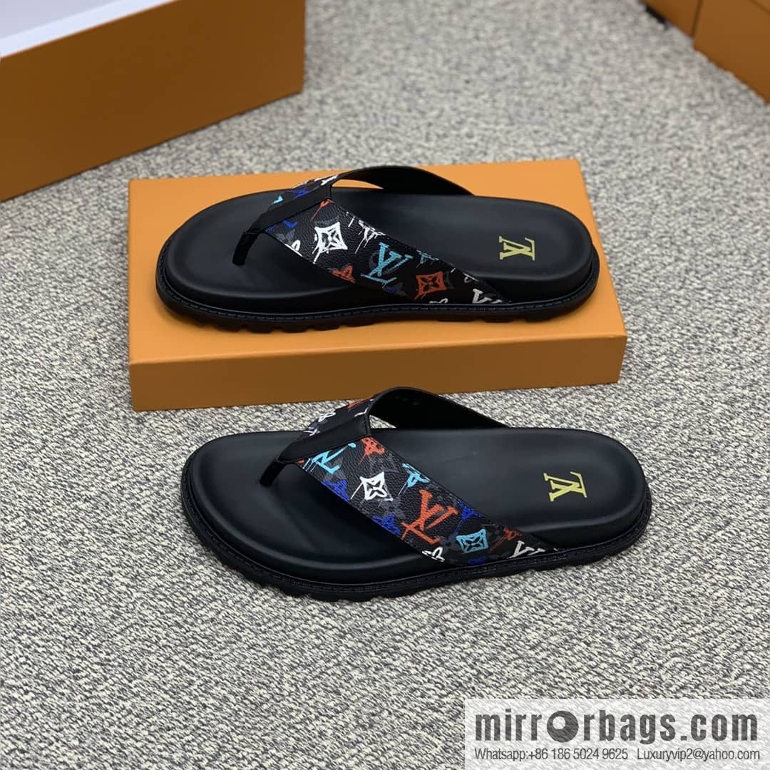 LV/Louis Vuitton features classic PVC men's sandals with black outsoles