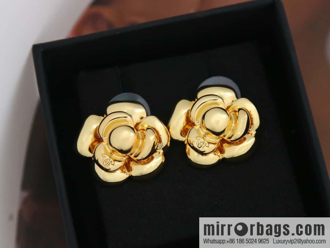 New ☑️ Chanel medieval series c1 gold camellia stud earrings