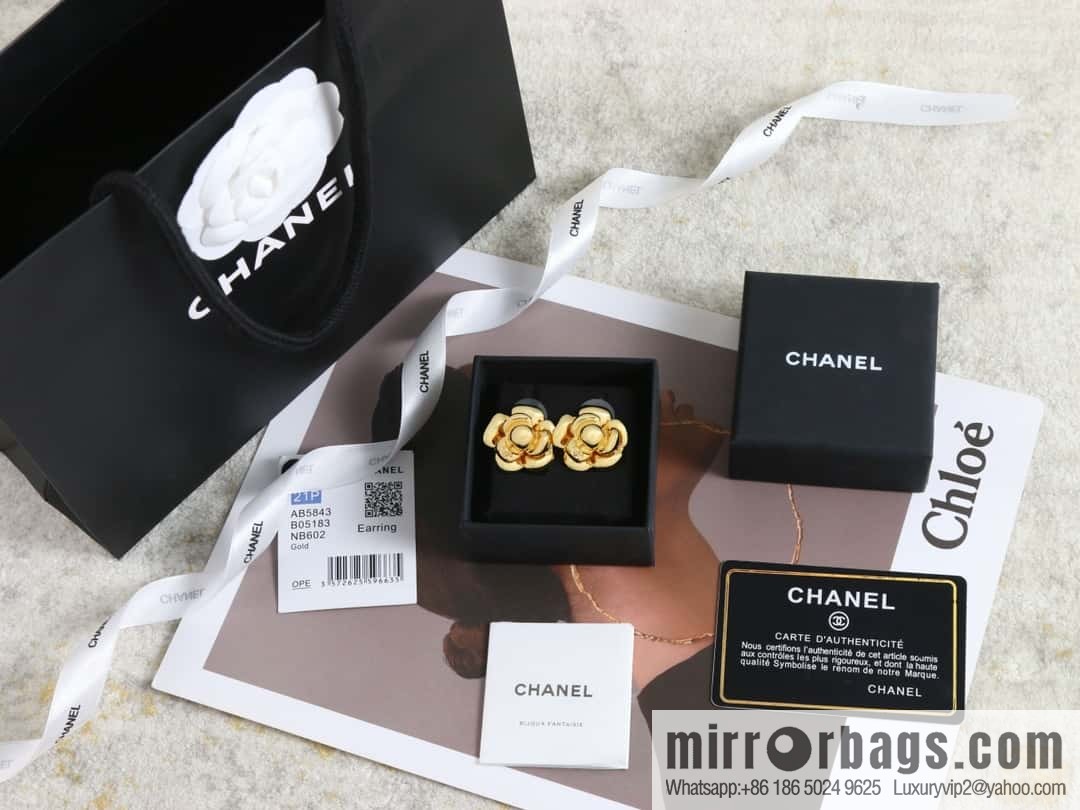 New ☑️ Chanel medieval series c1 gold camellia stud earrings