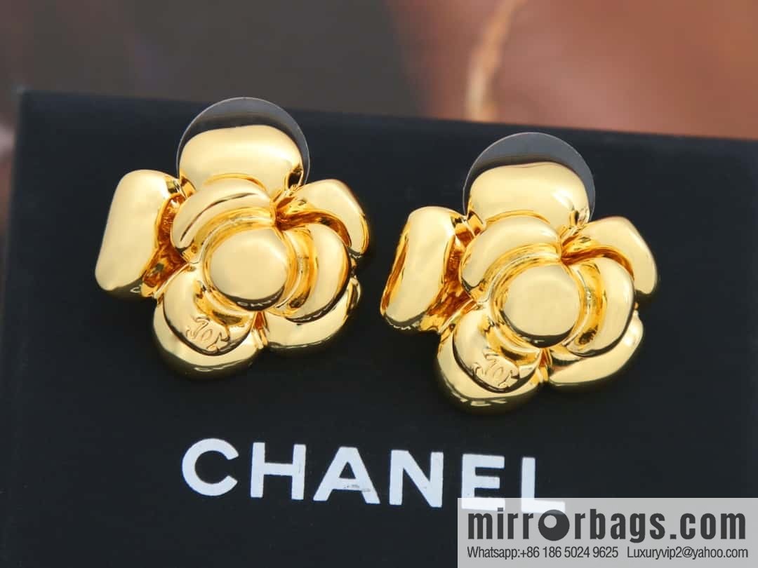 New ☑️ Chanel medieval series c1 gold camellia stud earrings