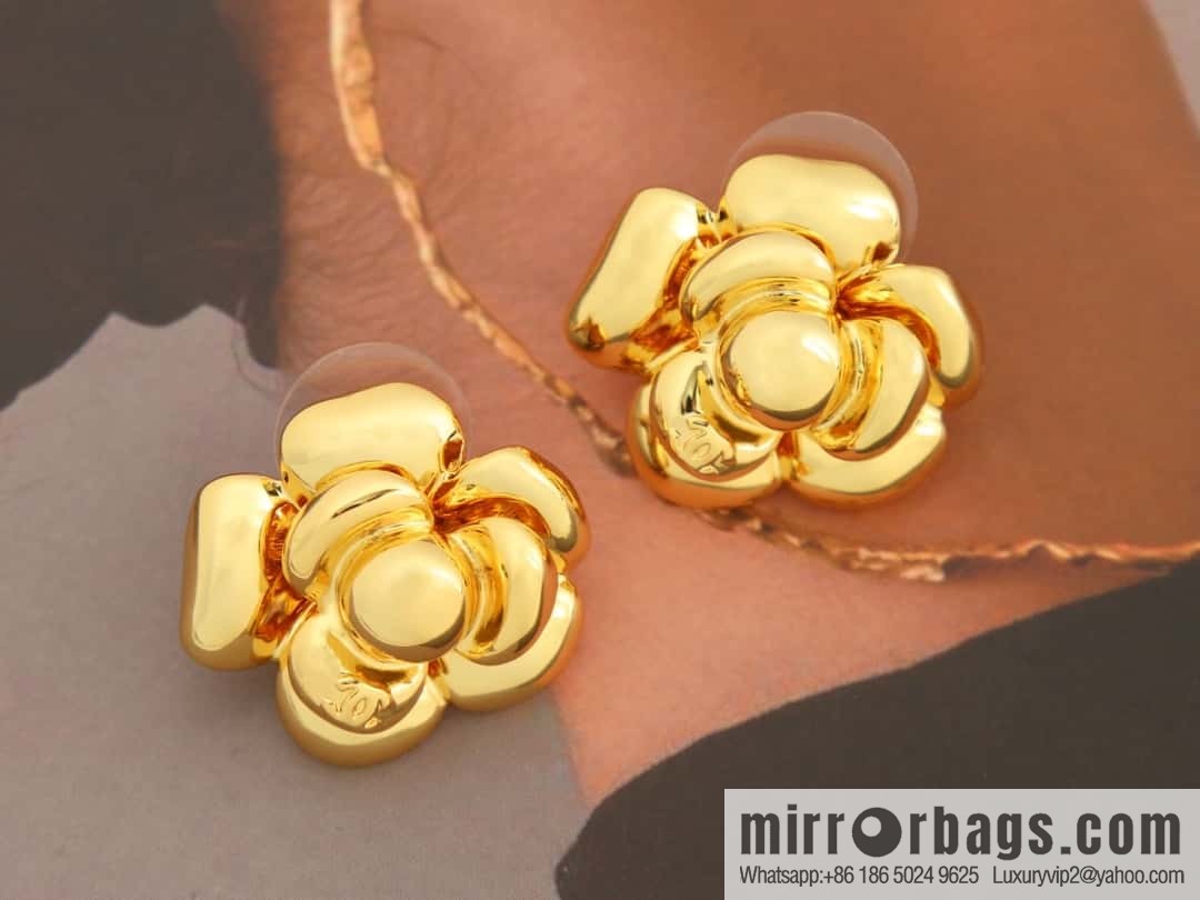 New ☑️ Chanel medieval series c1 gold camellia stud earrings