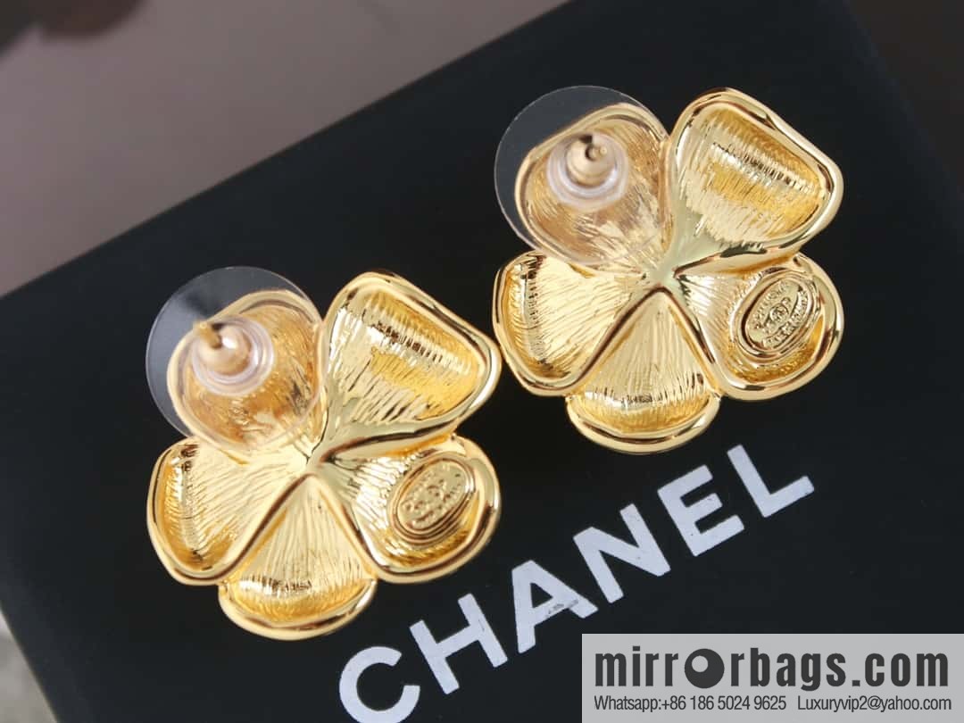 New ☑️ Chanel medieval series c1 gold camellia stud earrings