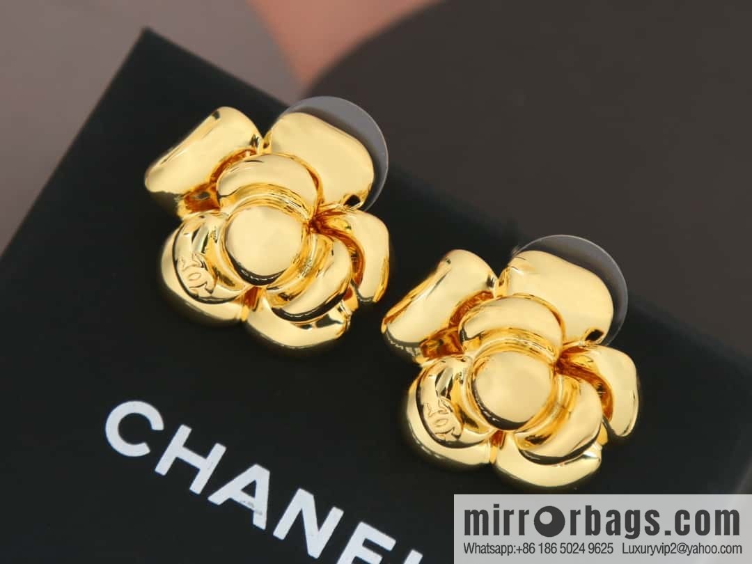 New ☑️ Chanel medieval series c1 gold camellia stud earrings