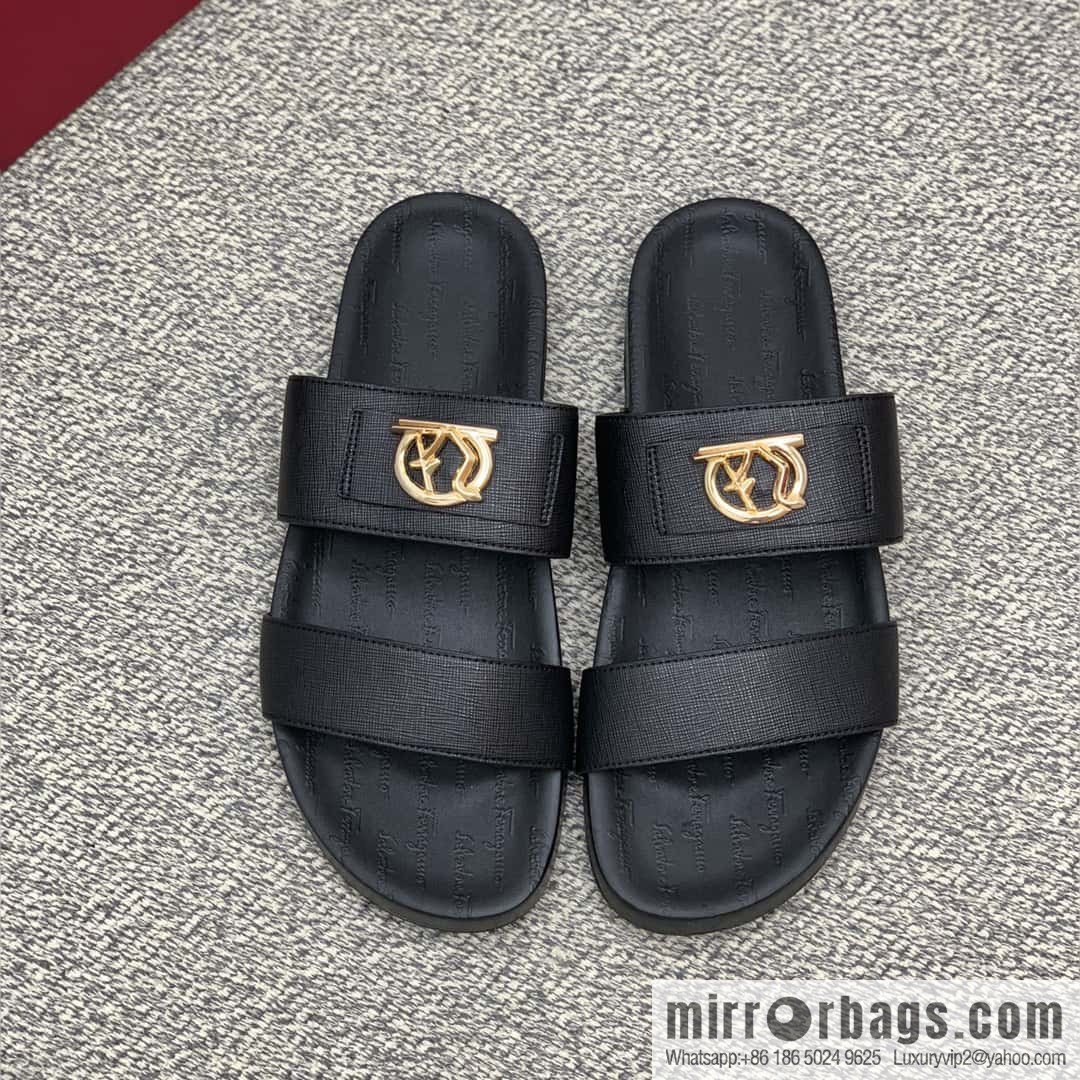 Ferragamo with black calfskin men's sandals