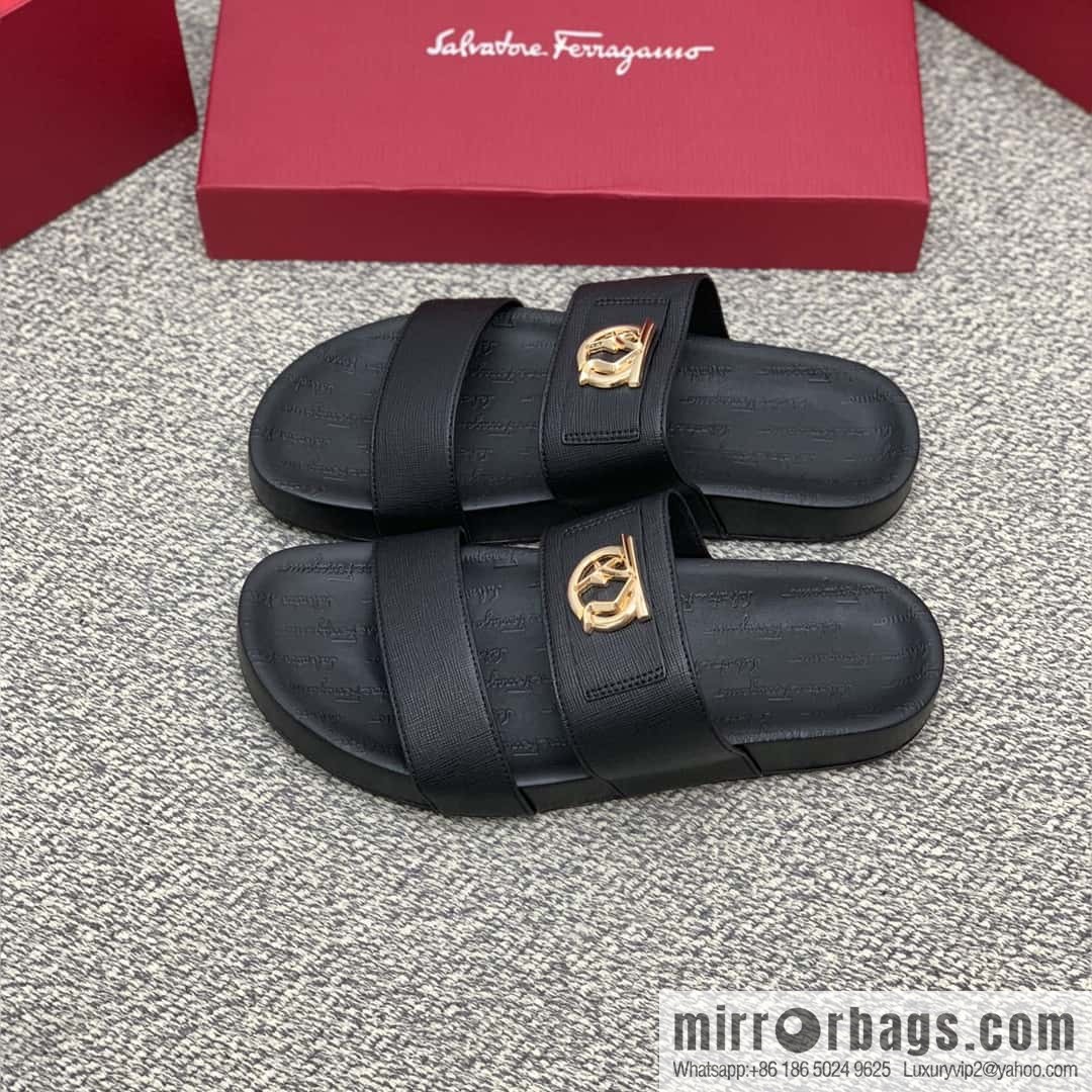 Ferragamo with black calfskin men's sandals