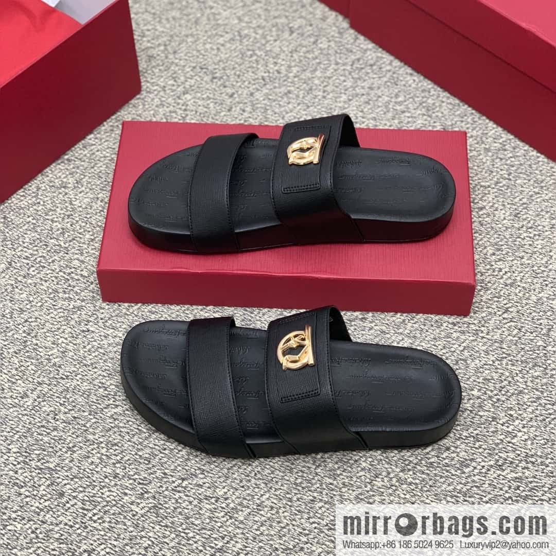 Ferragamo with black calfskin men's sandals