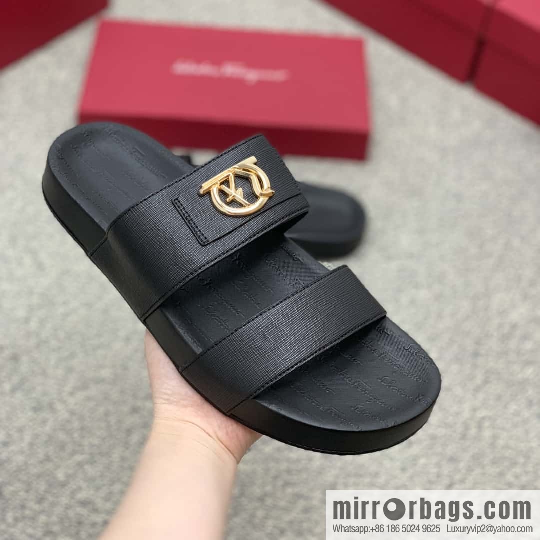 Ferragamo with black calfskin men's sandals