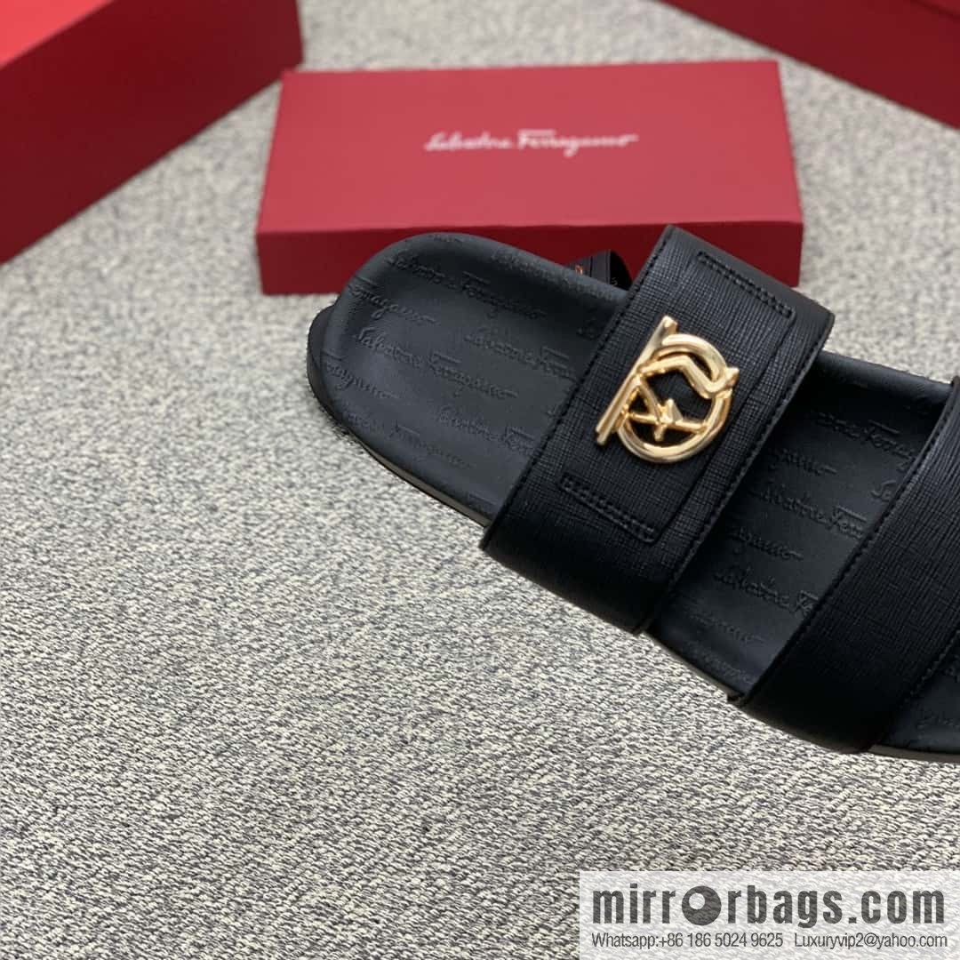 Ferragamo with black calfskin men's sandals