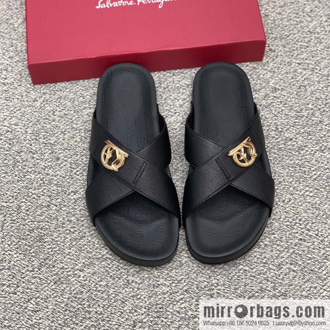 Ferragamo with black calfskin men's sandals