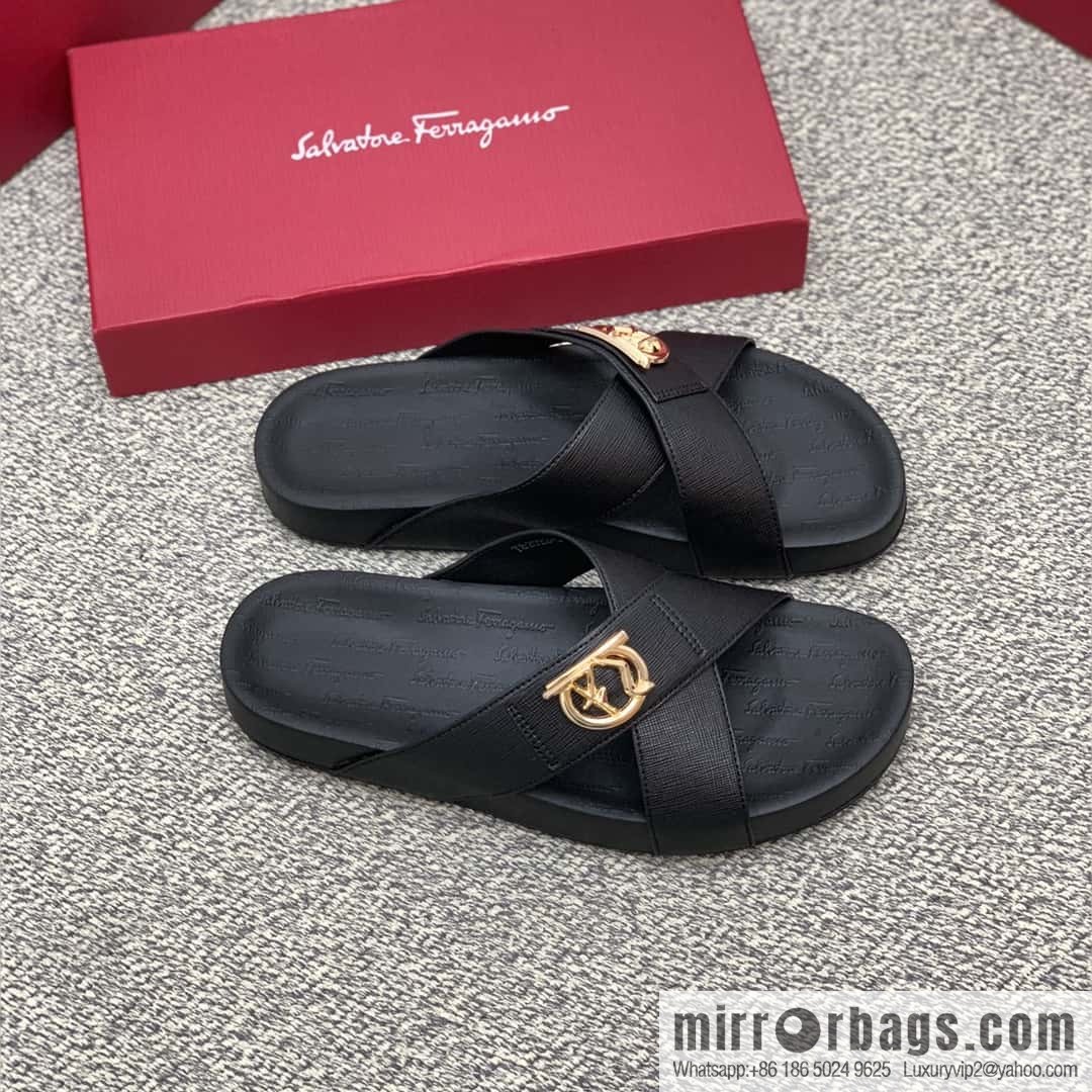 Ferragamo with black calfskin men's sandals