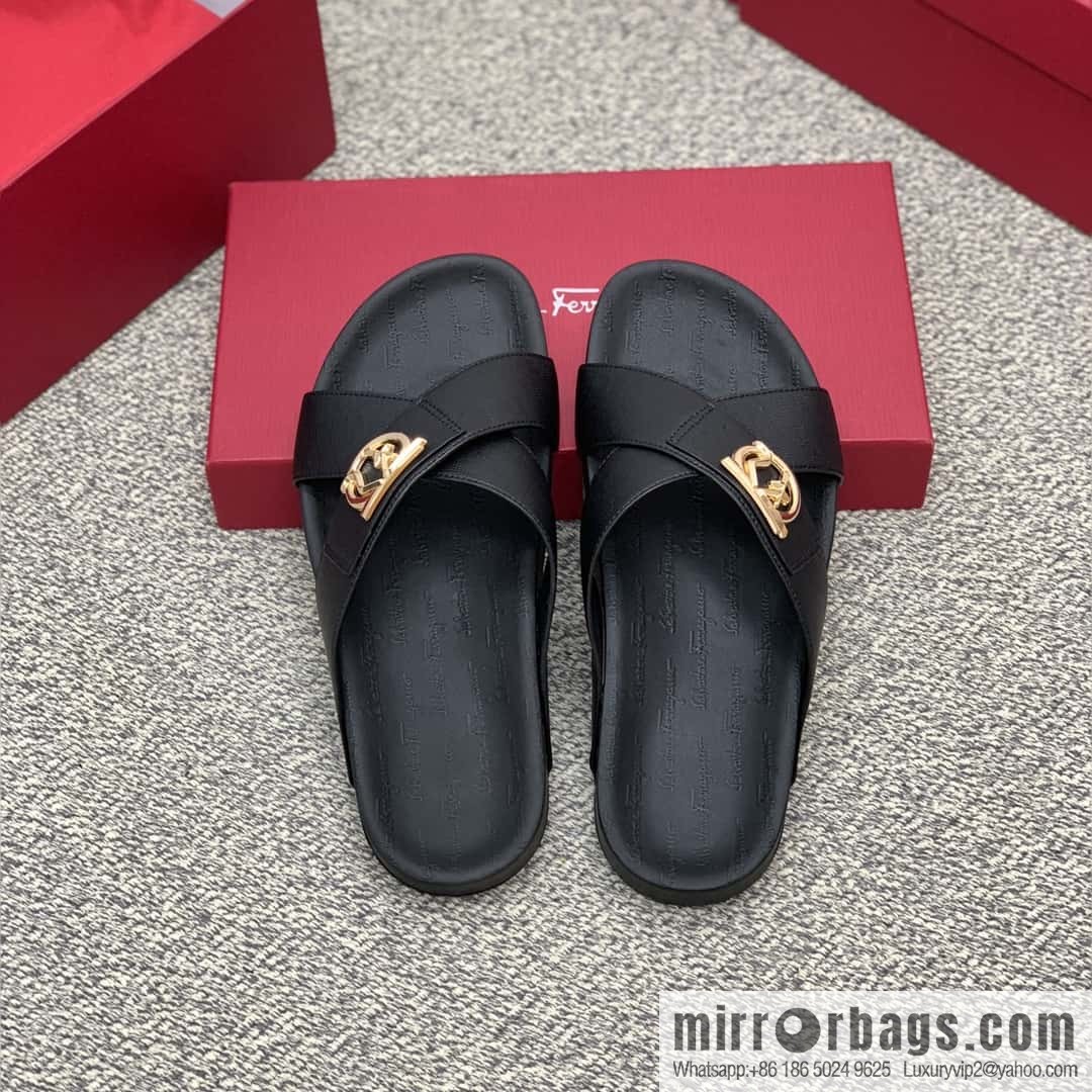 Ferragamo with black calfskin men's sandals