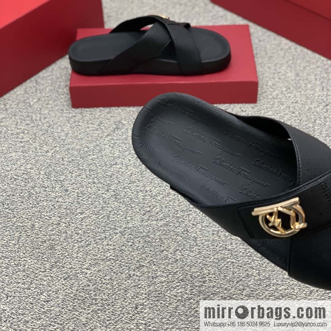 Ferragamo with black calfskin men's sandals