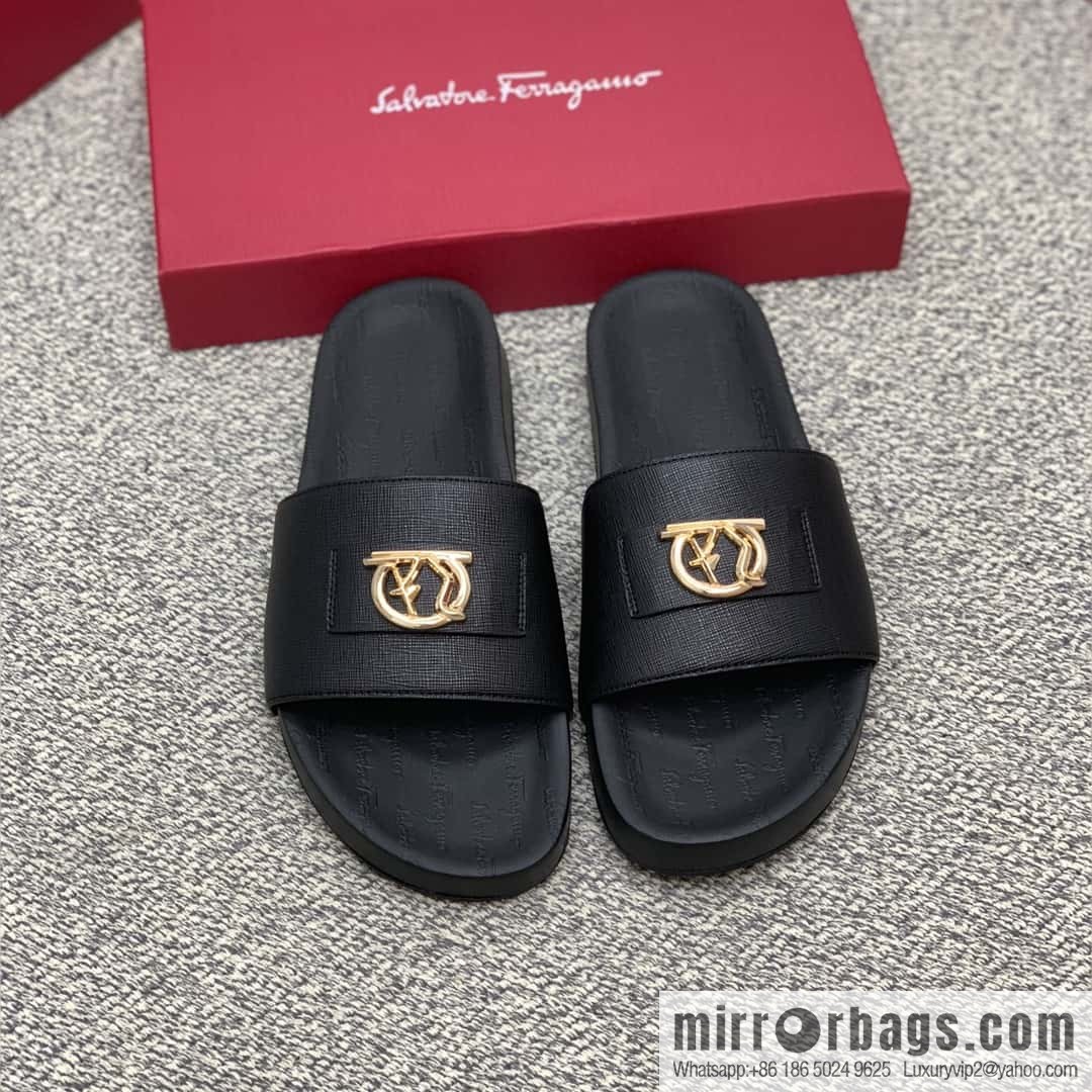Ferragamo with black calfskin men's sandals