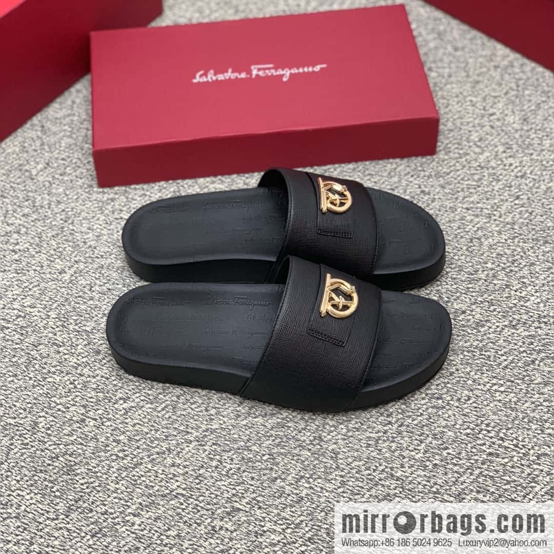 Ferragamo with black calfskin men's sandals