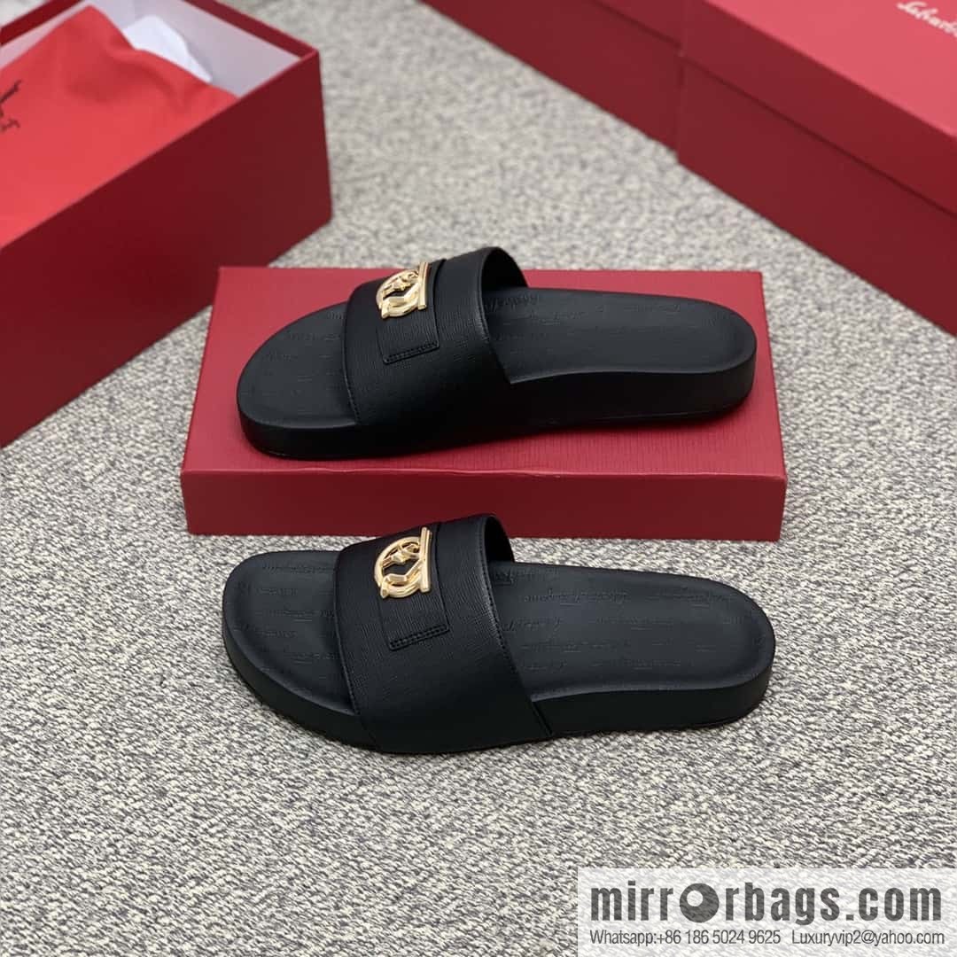 Ferragamo with black calfskin men's sandals