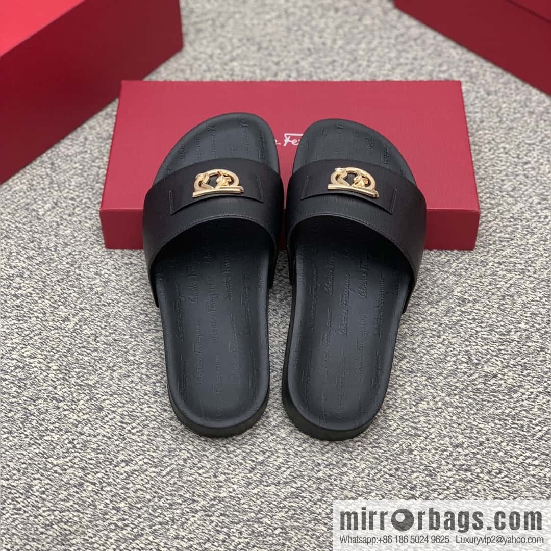Ferragamo with black calfskin men's sandals