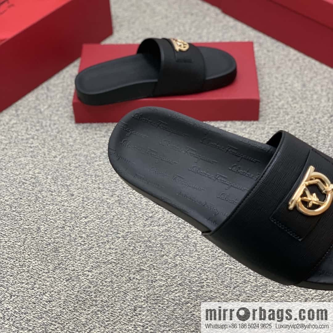 Ferragamo with black calfskin men's sandals