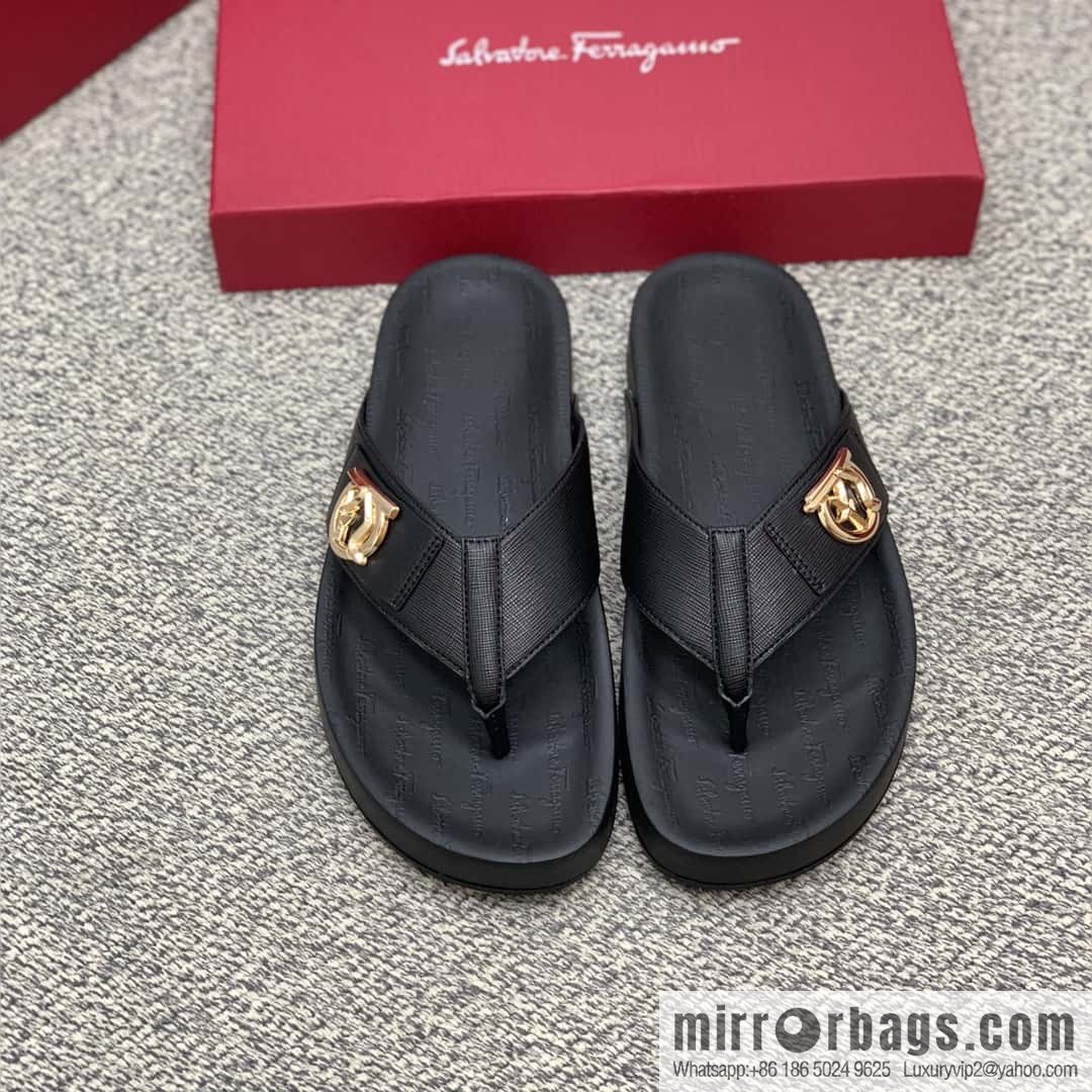 Ferragamo with black calfskin men's sandals