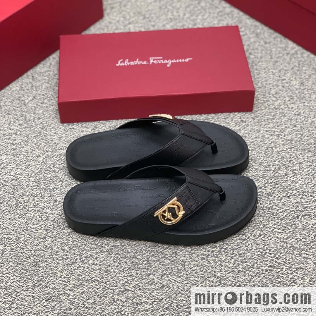 Ferragamo with black calfskin men's sandals