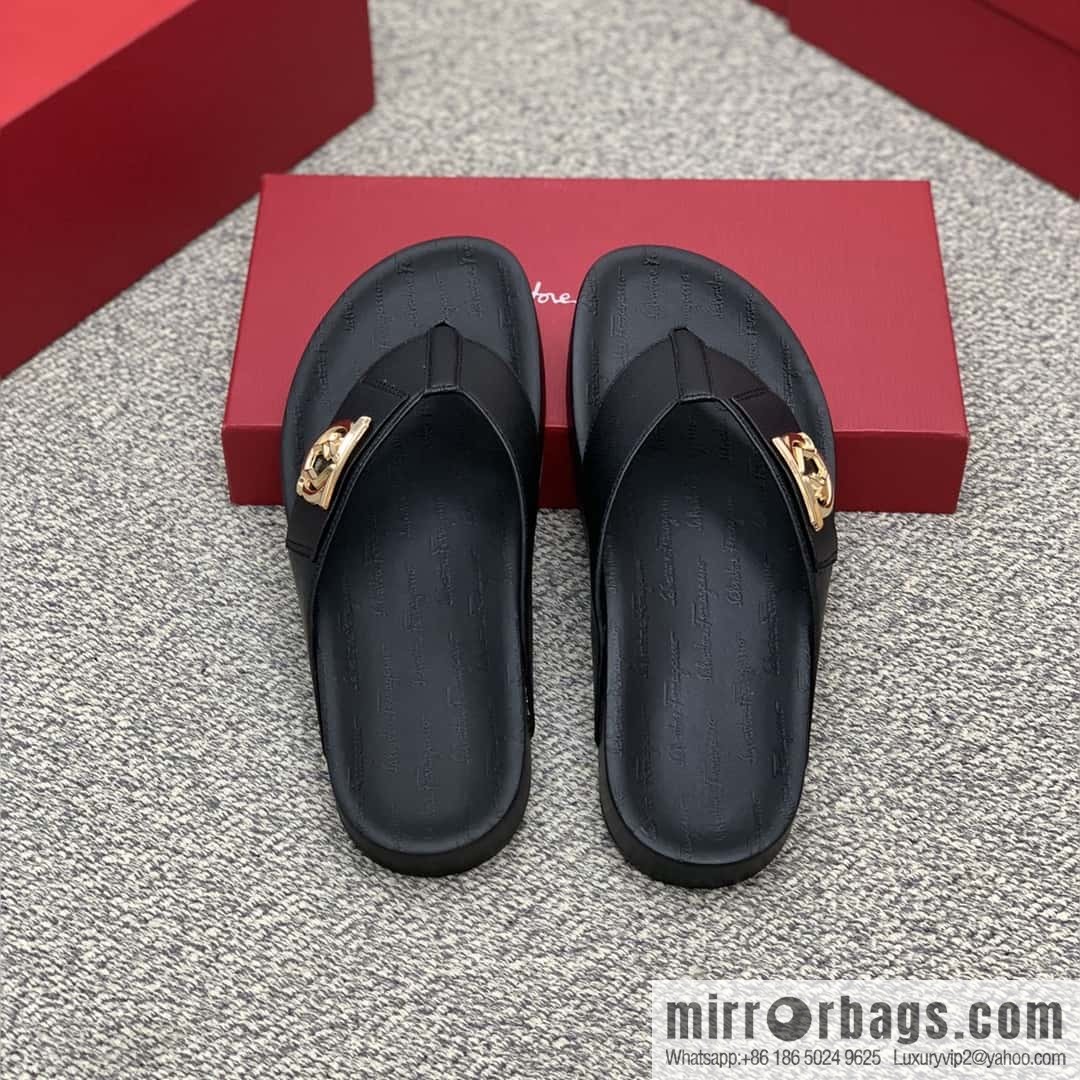 Ferragamo with black calfskin men's sandals