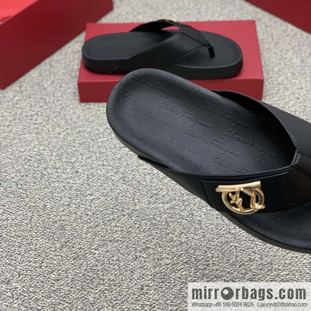 Ferragamo with black calfskin men's sandals