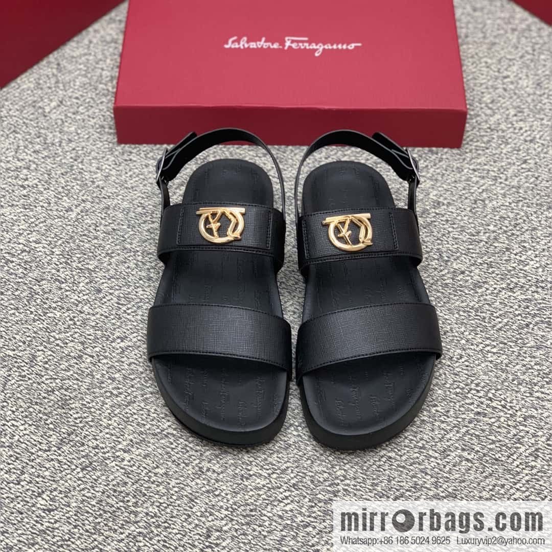 Ferragamo with black calfskin men's sandals