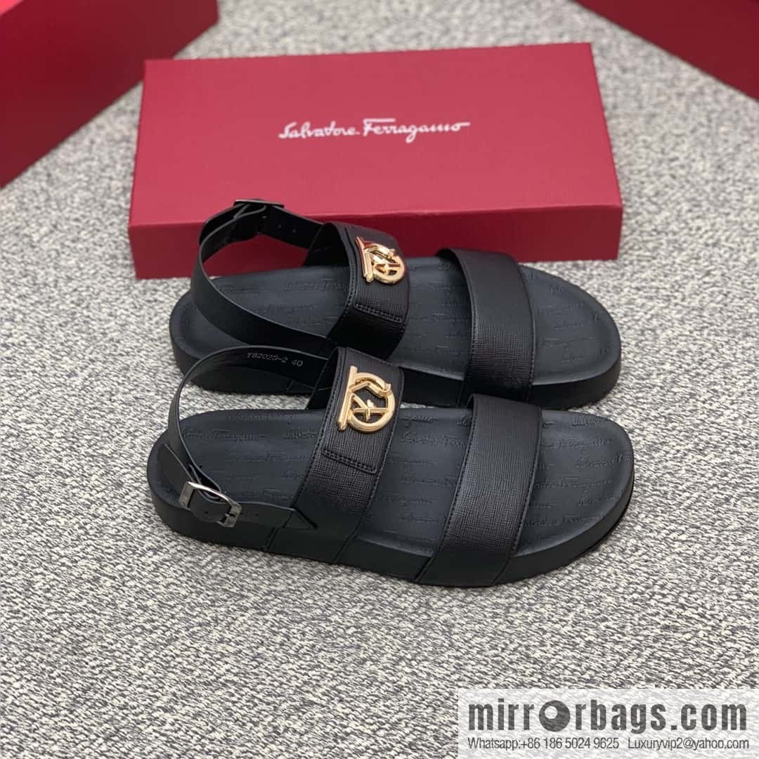 Ferragamo with black calfskin men's sandals