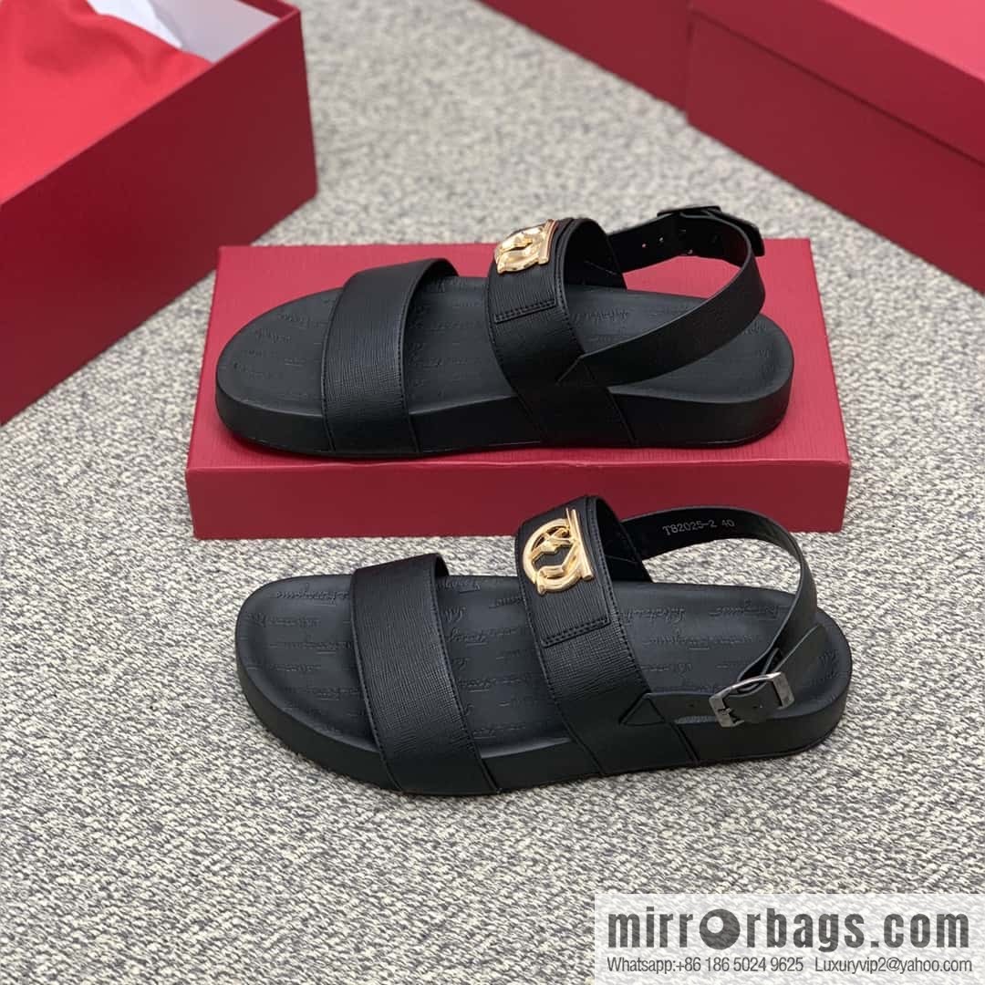Ferragamo with black calfskin men's sandals