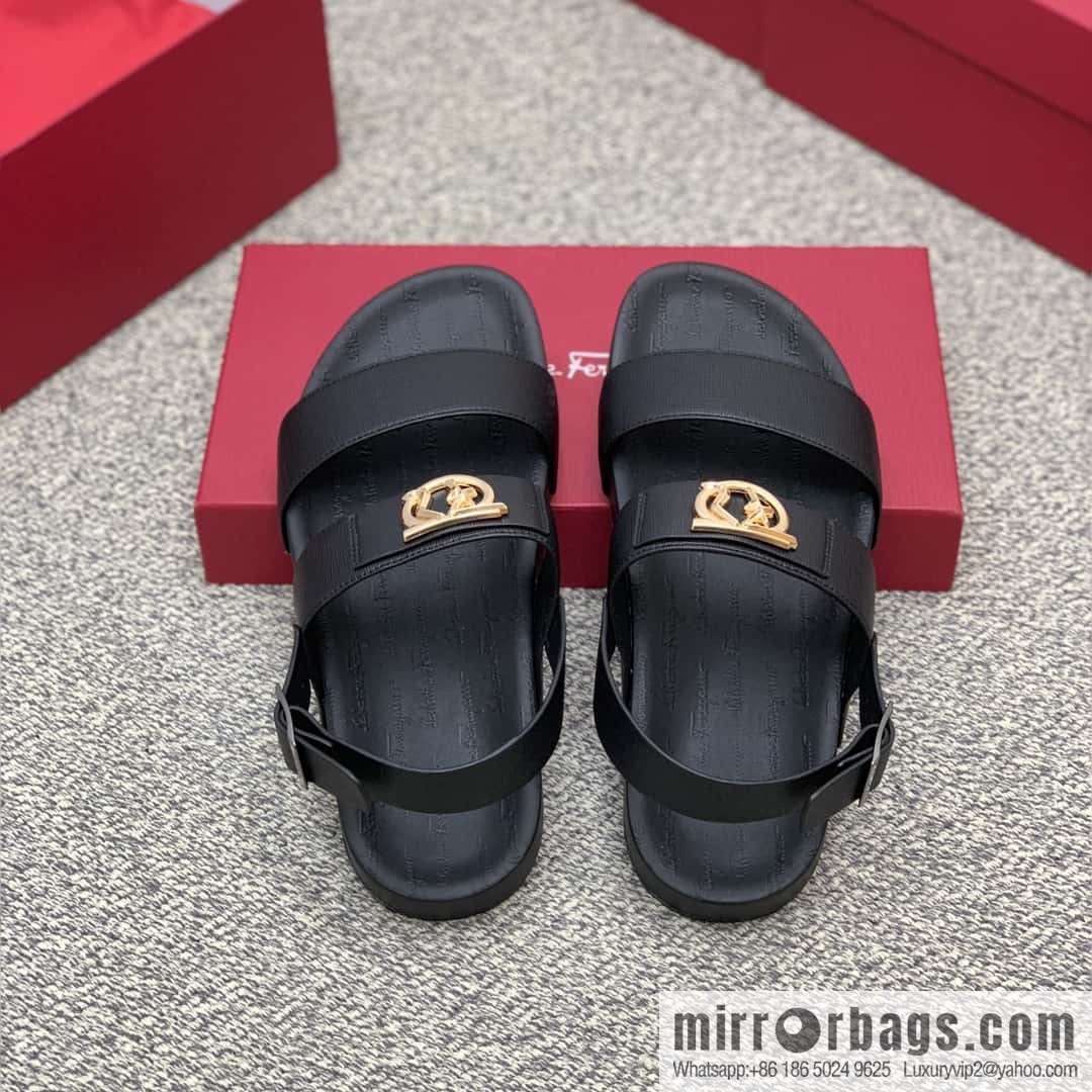 Ferragamo with black calfskin men's sandals