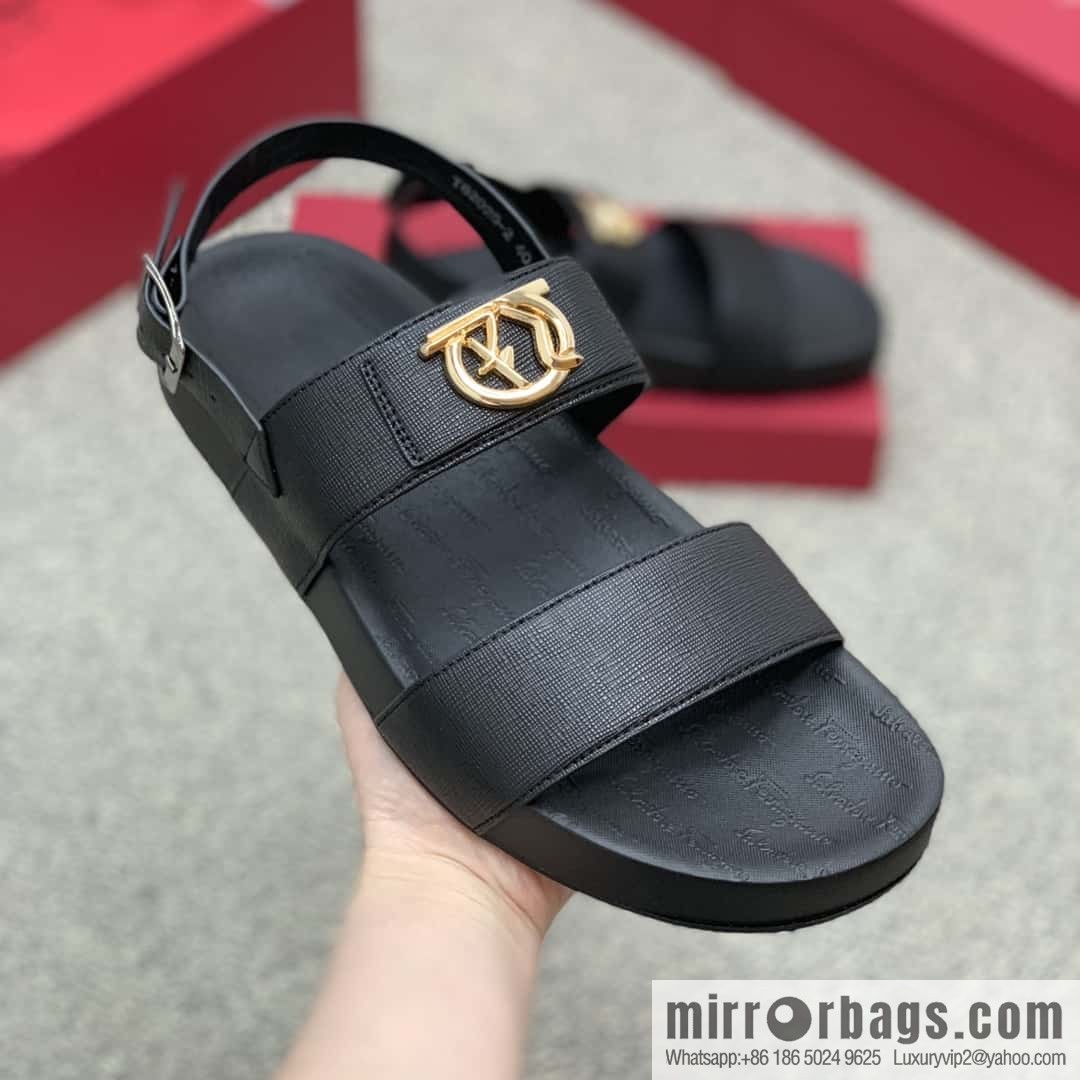 Ferragamo with black calfskin men's sandals