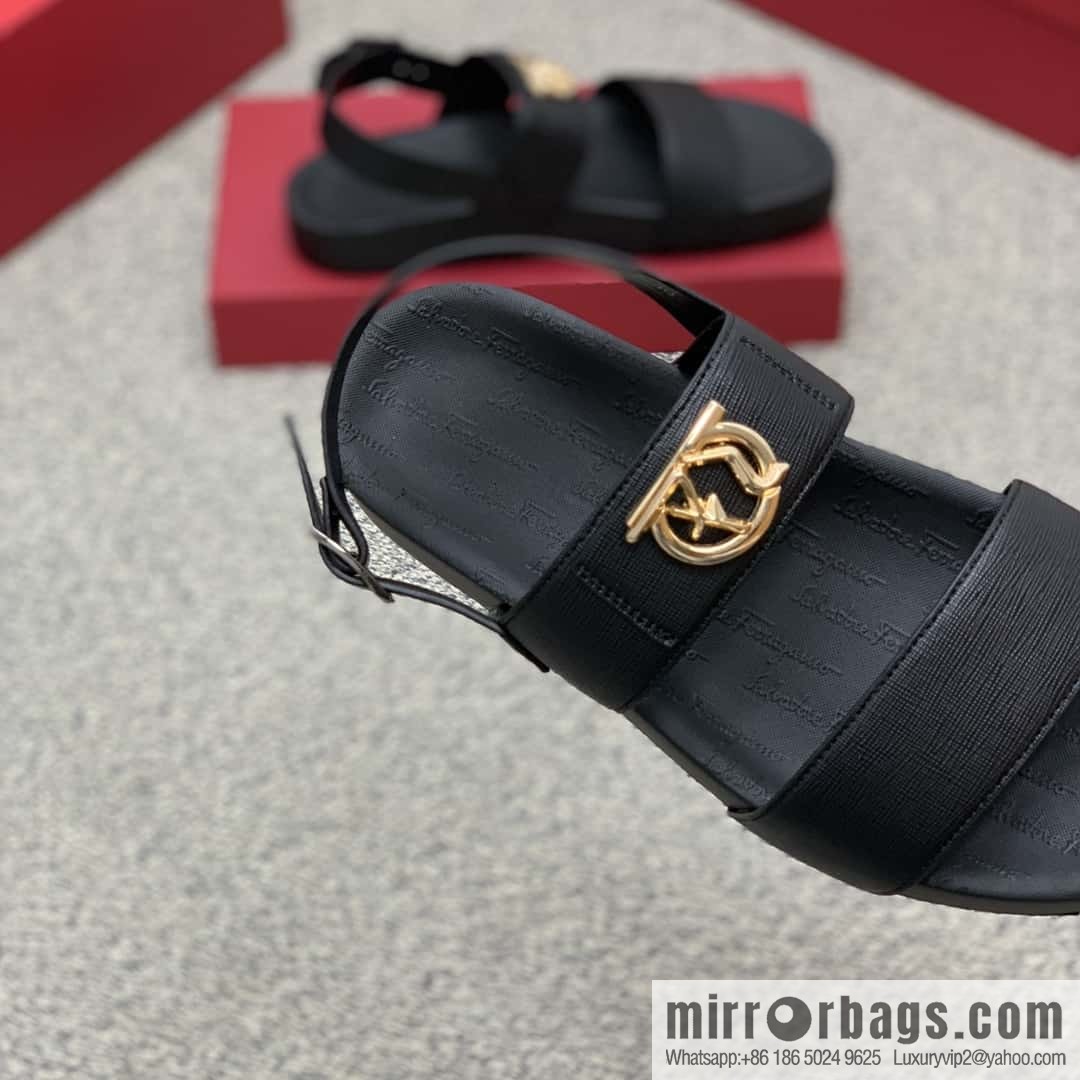 Ferragamo with black calfskin men's sandals